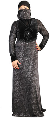 

Hawai WB00226 Lycra Self Design Burqa With Hijab(Black)
