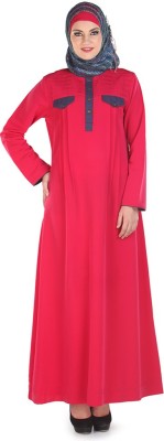 Momin Libas Polyester Solid Abaya(Pink)