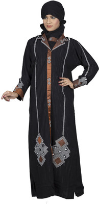 

Hawai WB00025 Crepe Self Design Burqa With Hijab(Black)