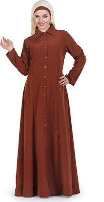 Momin Libas Polyester Solid Abaya(Brown)