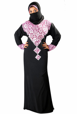

Hawai WB00205 Lycra Self Design Burqa With Hijab(Black)