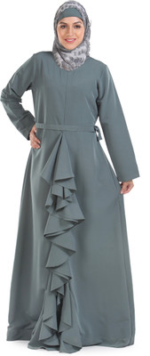 Momin Libas Polyester Solid Abaya(Grey)
