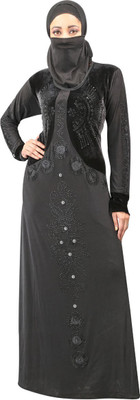 

Hawai WB00247 Lycra Self Design Burqa With Hijab(Black)