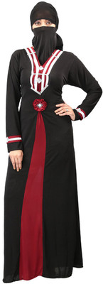 

Hawai WB00241 Lycra Self Design Burqa With Hijab(Black, Maroon)