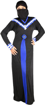 

Hawai WB00203 Polyester Self Design Burqa With Hijab(Black, Blue)