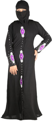 

Hawai WB00197 Polyester Self Design Burqa With Hijab(Black, Purple)