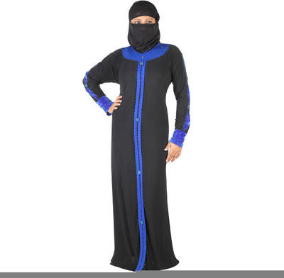 

Hawai WB00149 Polyester Self Design Burqa With Hijab(Black, Blue)