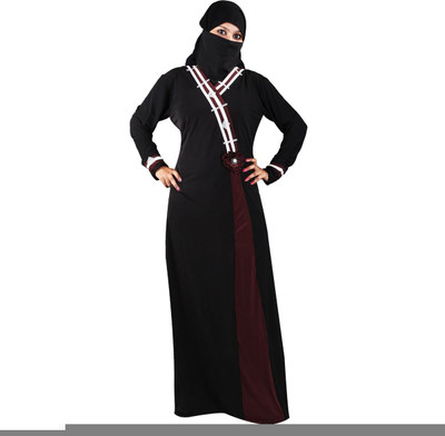 Hawai WB95 Lycra Self Design Burqa With Hijab(Black)