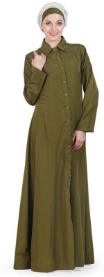 Momin Libas Polyester Solid Abaya(Green)