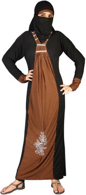 

Hawai WB112 Lycra Self Design Burqa With Hijab(Black, Brown)