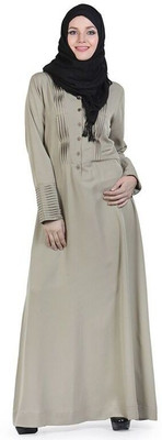 Momin Libas Polyester Solid Abaya(Grey)