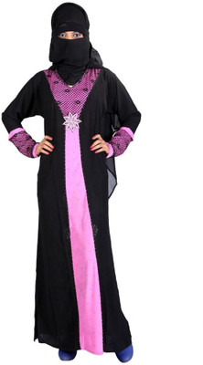 Hawai WB00043 Lycra Self Design Burqa With Hijab(Black)