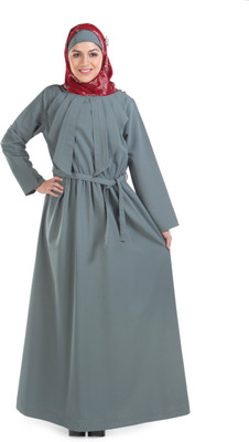 Momin Libas Polyester Solid Abaya(Grey)