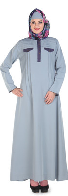 Momin Libas Polyester Solid Abaya(Grey)
