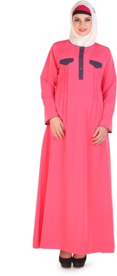 Momin Libas Polyester Solid Abaya(Pink)