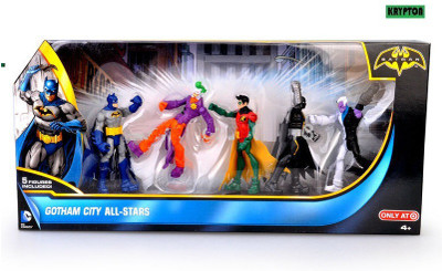 

Krypton Gotham City All-Stars [Batman, Joker, Robin, Batman (black) & Two-Face] by Mattel(Multicolor)