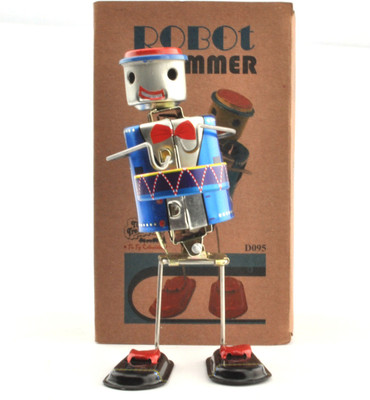 

Karmakara Tin Toys Robot Drummer Collectible Welby Treasures Replica Wind-Up(Blue)