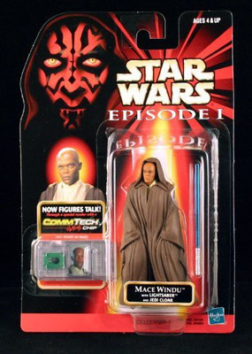 

Star Wars MACE WINDU WITH JEDI CLOAK & LIGHTSABER Episode 1 Action Figure & COMMTECH CHIP(Multicolor)