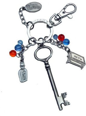 

Disney Pewter Dangle Key Ring - with Eat Me Cake Box / Drink Me Bottle and Key Dangles(Multicolor)