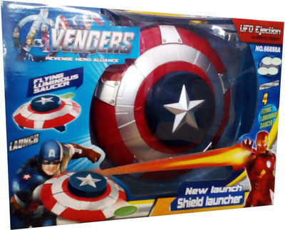 

Sterling Avengers UFO Ejection Revenge Hero Alliance Shield Frisbee With 4 Flying Luminous Saucer Toy(Multicolor)