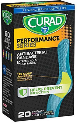 

Curad CUR5020 Performance Series Antibacterial Bandage, 1" x 3.25", 6 Colors (Pack of 480) Adhesive Band Aid(Set of 6)