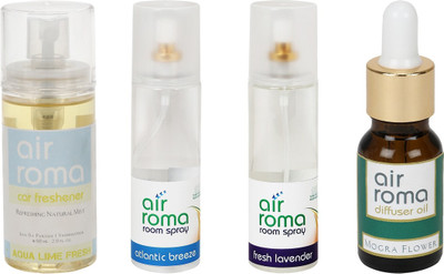 

Airroma Aqua Lime Fresh, Atlantic Breeze, Fresh Lavender, Mogra Flower Car Freshener(490 ml)