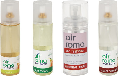 

Airroma Jasmine, Magic Mogra, Original Rose, Sweet Sandal Car Freshener(660 ml)