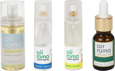 

Airroma Aqua Lime Fresh, Atlantic Breeze, Green Lemon, Mogra Flower Car Freshener(490 ml)