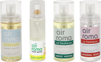 

Airroma Aqua Lime Fresh, Green Lemon, Magic Mogra, Original Rose Car Freshener(380 ml)