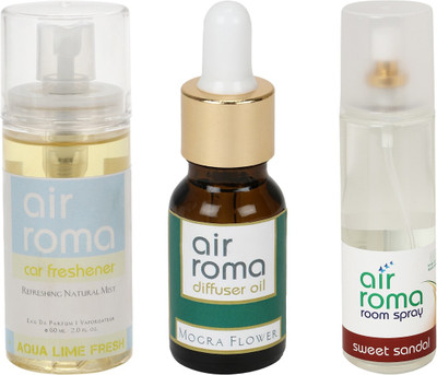 

Airroma Aqua Lime Fresh, Mogra Flower, Sweet Sandal Aroma Oil, Spray(275 ml)