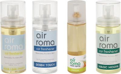 

Airroma Aqua Lime Fresh, Denim Touch, Jasmine, Magic Mogra Spray(380 ml)