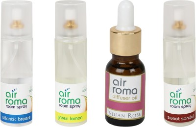 

Airroma Atlantic Breeze, Green Lemon, Indian Rose, Sweet Sandal Car Freshener(630 ml)