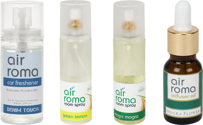 

Airroma Denim Touch, Green Lemon, Magic Mogra, Mogra Flower Aroma Oil, Spray(490 ml)