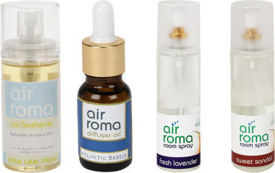 

Airroma Aqua Lime Fresh, Atlantic Breeze, Fresh Lavender, Sweet Sandal Car Freshener(490 ml)