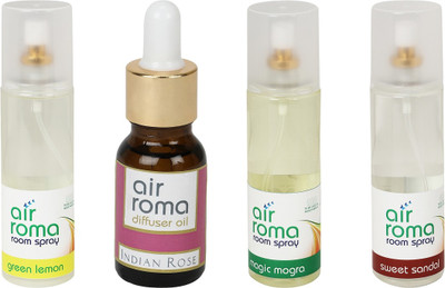 

Airroma Green Lemon, Indian Rose, Magic Mogra, Sweet Sandal Aroma Oil, Spray(630 ml)