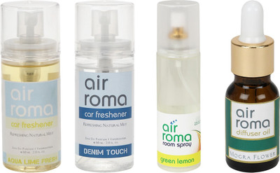 

Airroma Aqua Lime Fresh, Denim Touch, Green Lemon, Mogra Flower Aroma Oil, Spray(350 ml)