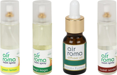 

Airroma Green Lemon, Magic Mogra, Mogra Flower, Sweet Sandal Aroma Oil, Spray(630 ml)