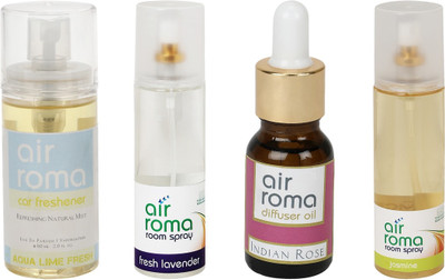 

Airroma Aqua Lime Fresh, Fresh Lavender, Indian Rose, Jasmine Car Freshener(490 ml)
