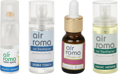 

Airroma Atlantic Breeze, Denim Touch, Indian Rose, Magic Mogra Aroma Oil, Spray(350 ml)