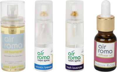

Airroma Aqua Lime Fresh, Atlantic Breeze, Fresh Lavender, Indian Rose Aroma Oil, Spray(490 ml)