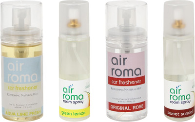 

Airroma Aqua Lime Fresh, Green Lemon, Original Rose, Sweet Sandal Car Freshener(520 ml)