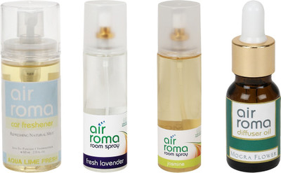 

Airroma Aqua Lime Fresh, Fresh Lavender, Jasmine, Mogra Flower Aroma Oil, Spray(490 ml)