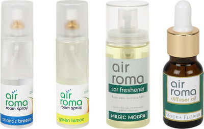 

Airroma Atlantic Breeze, Green Lemon, Magic Mogra, Mogra Flower Car Freshener(490 ml)