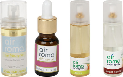 

Airroma Aqua Lime Fresh, Indian Rose, Jasmine, Sweet Sandal Aroma Oil, Spray(490 ml)