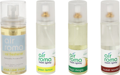 

Airroma Aqua Lime Fresh, Green Lemon, Magic Mogra, Sweet Sandal Spray(660 ml)