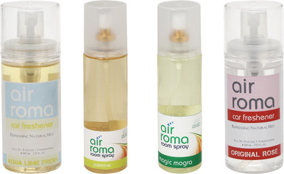 

Airroma Aqua Lime Fresh, Jasmine, Magic Mogra, Original Rose Car Freshener(520 ml)