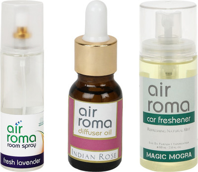 

Airroma Fresh Lavender, Indian Rose, Magic Mogra Aroma Oil, Spray(275 ml)