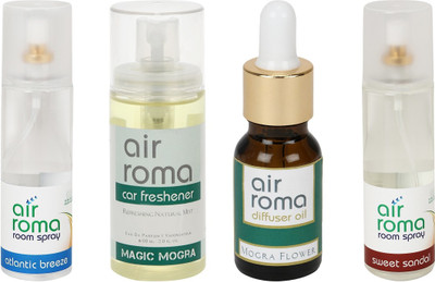 

Airroma Atlantic Breeze, Magic Mogra, Mogra Flower, Sweet Sandal Car Freshener(490 ml)