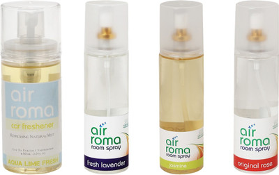 

Airroma Aqua Lime Fresh, Fresh Lavender, Jasmine, Original Rose Car Freshener(660 ml)