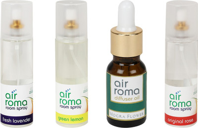 

Airroma Fresh Lavender, Green Lemon, Mogra Flower, Original Rose Aroma Oil, Spray(630 ml)
